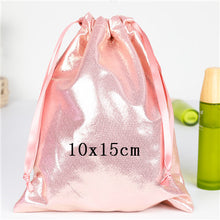 Load image into Gallery viewer, Soft PU Leather Sequin Pink Drawstring Pouch Bag/ Wedding candy packing Drawstring Pouch