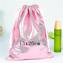Load image into Gallery viewer, Soft PU Leather Sequin Pink Drawstring Pouch Bag/ Wedding candy packing Drawstring Pouch